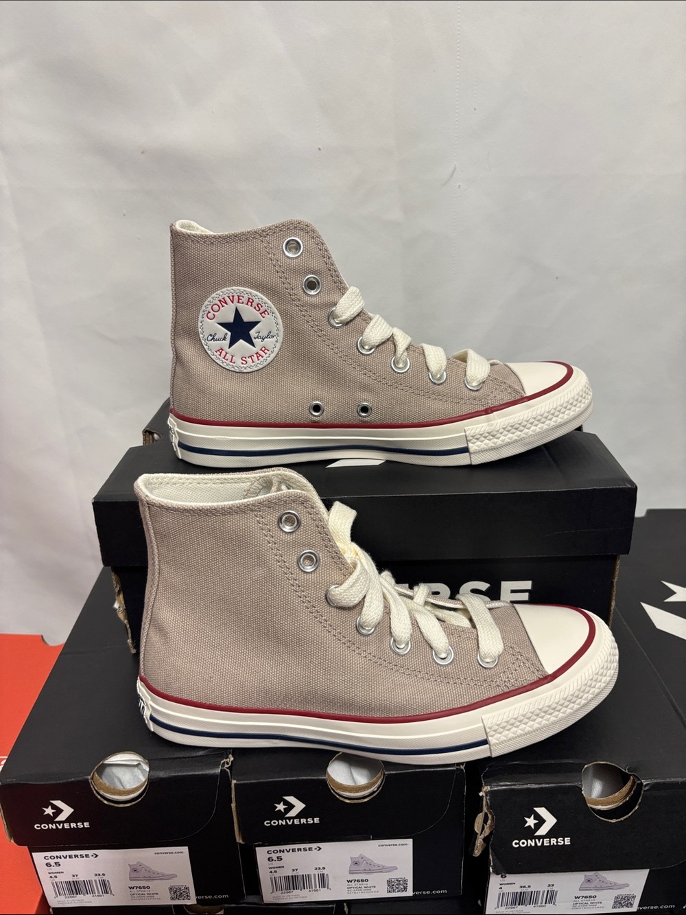 Converse Kids High Top Sneakers in Taupe with White Accents